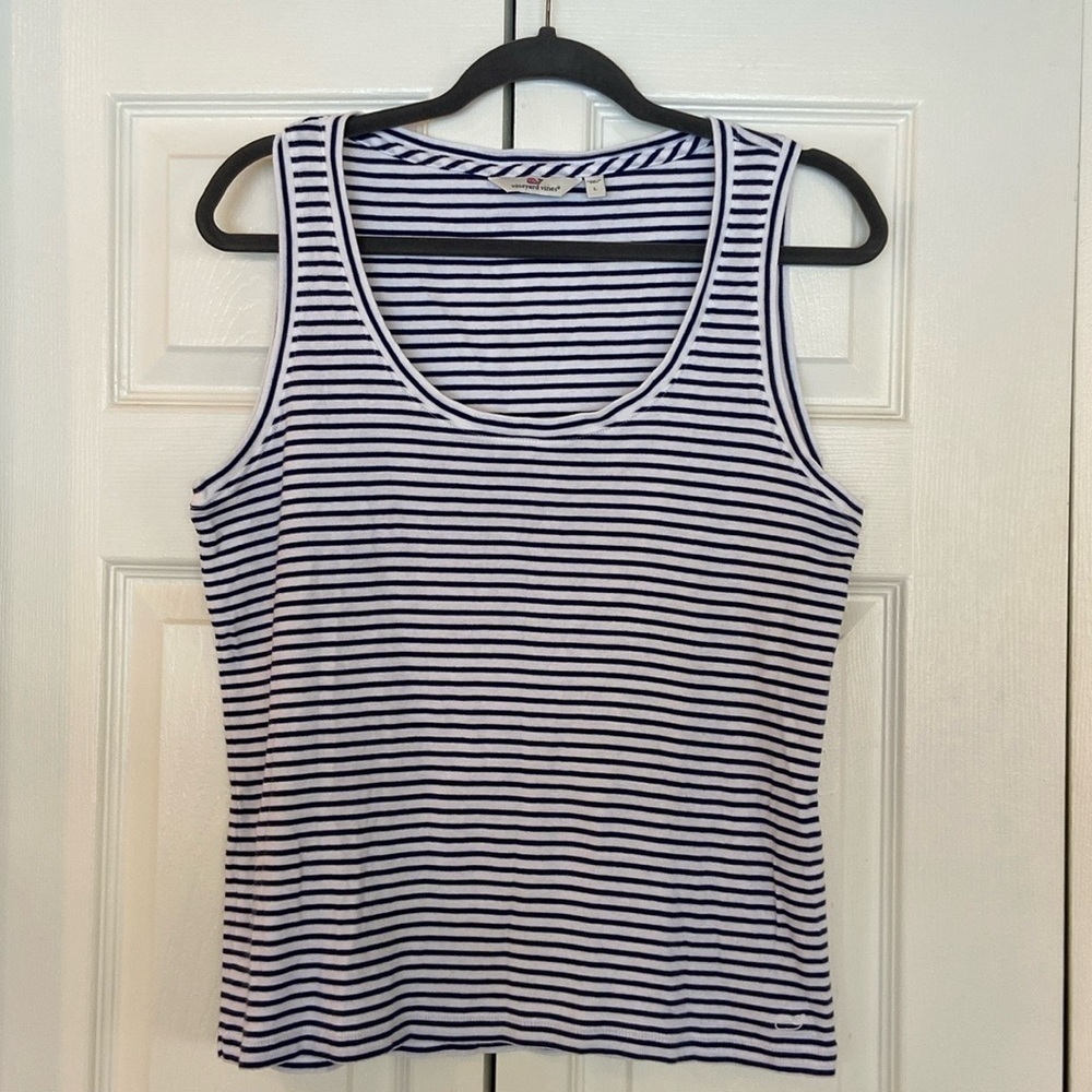 Vineyard Vines dark blue and white striped cotton scoop neck tank top shirt